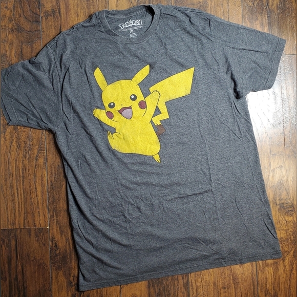 Pikachu Pokemon Graphic tee Tshirt sz men's‎ XL -charcoal gray - Picture 1 of 8